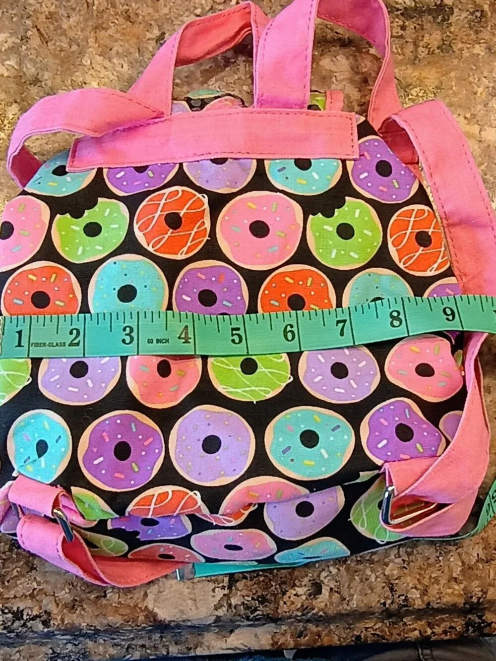 Donut Print Mini Backpack Pink Drawstring Backpack Sequin Accent Small Book Bag